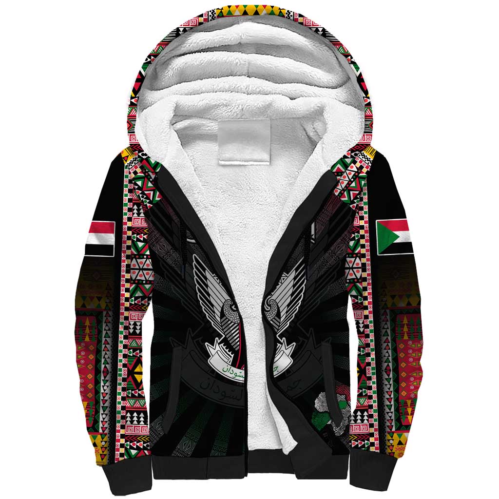 Personalized Sudan Roots Sherpa Hoodie African Pride in Fingerprint and Tribal Colors