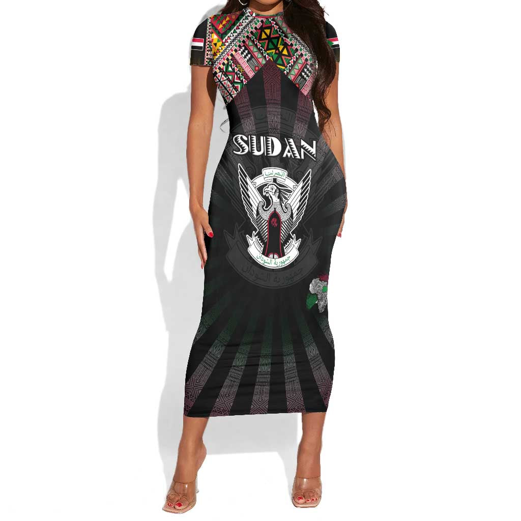 Personalized Sudan Roots Short Sleeve Bodycon Dress African Pride in Fingerprint and Tribal Colors