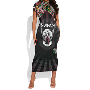 Personalized Sudan Roots Short Sleeve Bodycon Dress African Pride in Fingerprint and Tribal Colors