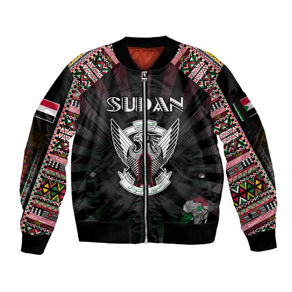 Personalized Sudan Roots Sleeve Zip Bomber Jacket African Pride in Fingerprint and Tribal Colors