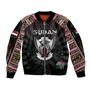 Personalized Sudan Roots Sleeve Zip Bomber Jacket African Pride in Fingerprint and Tribal Colors