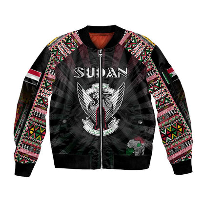 Personalized Sudan Roots Sleeve Zip Bomber Jacket African Pride in Fingerprint and Tribal Colors