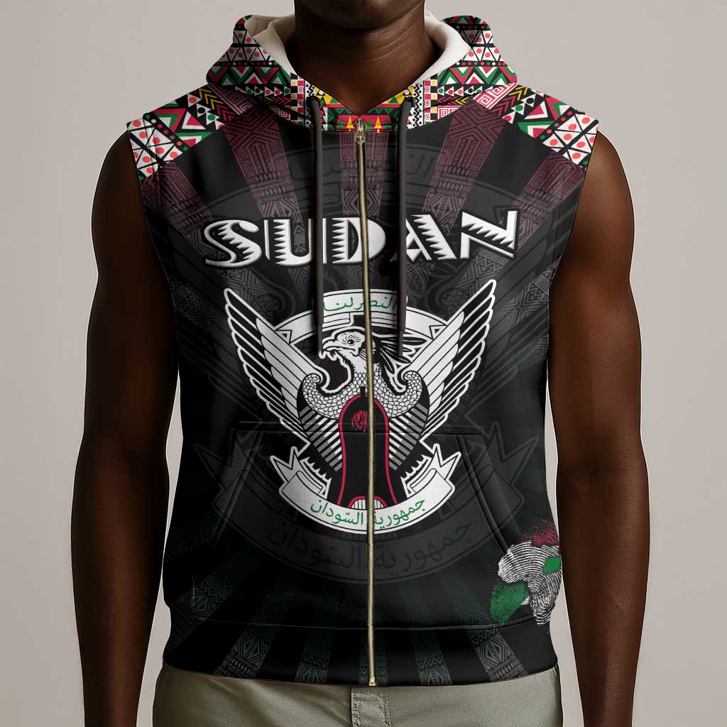 Personalized Sudan Roots Sleeveless Zip Hoodie African Pride in Fingerprint and Tribal Colors - African Pride