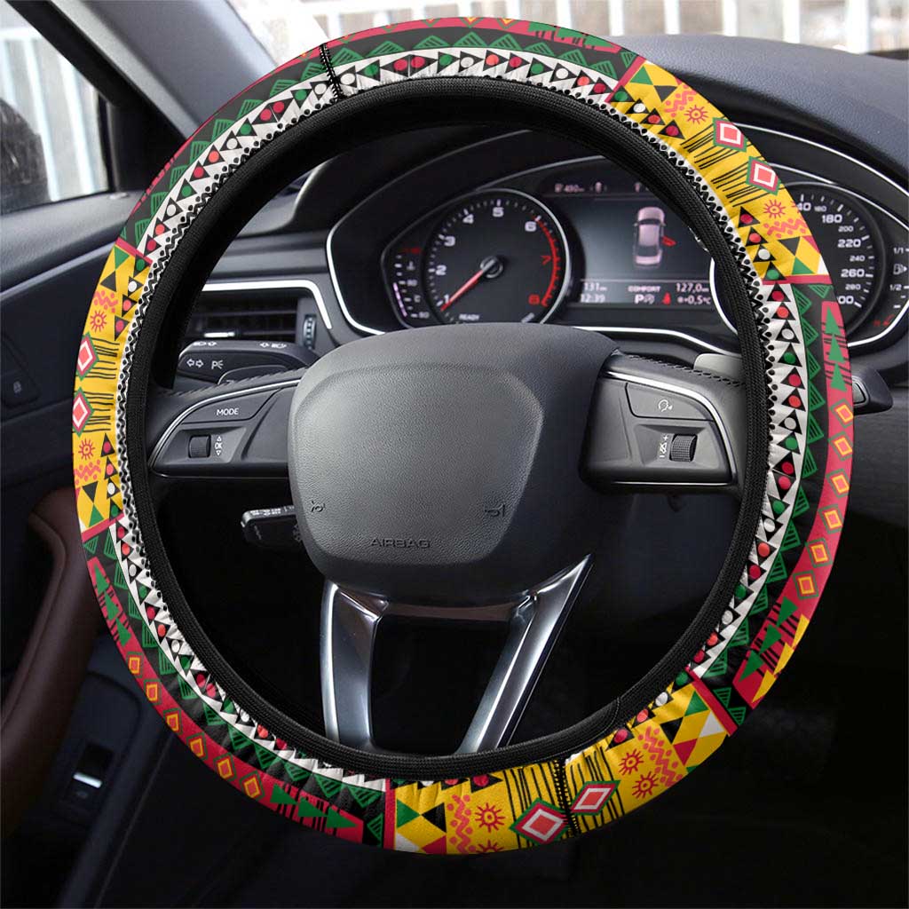 Sudan Roots Steering Wheel Cover African Pride in Fingerprint and Tribal Colors