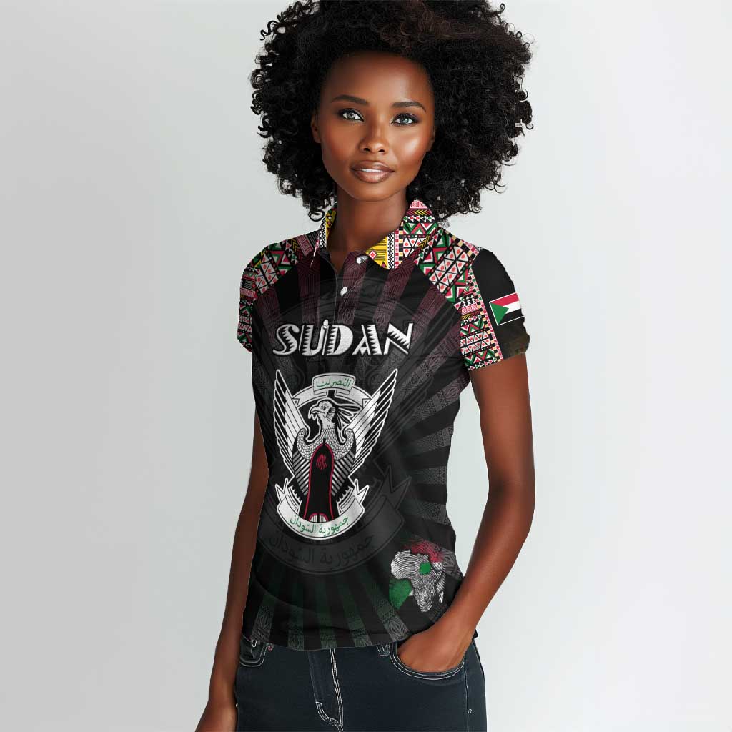 Personalized Sudan Roots Women Polo Shirt African Pride in Fingerprint and Tribal Colors