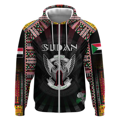 Personalized Sudan Roots Zip Hoodie African Pride in Fingerprint and Tribal Colors