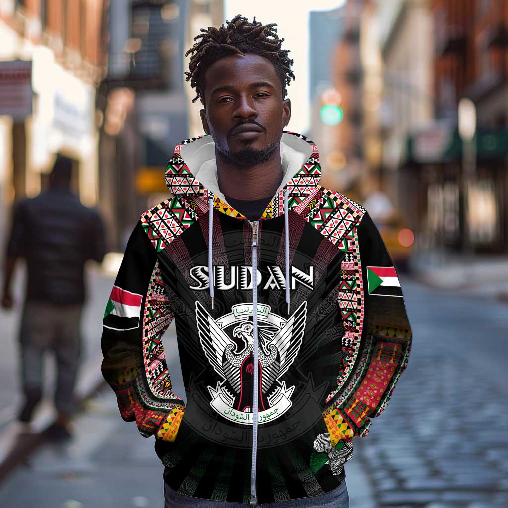 Personalized Sudan Roots Zip Hoodie African Pride in Fingerprint and Tribal Colors