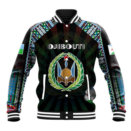 Personalized Djibouti Roots Baseball Jacket African Pride in Fingerprint and Tribal Colors