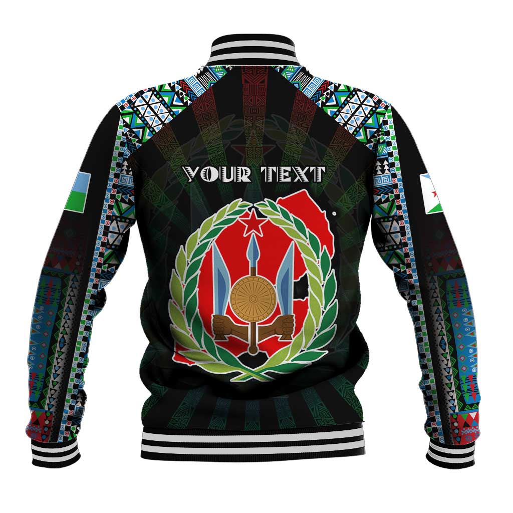 Personalized Djibouti Roots Baseball Jacket African Pride in Fingerprint and Tribal Colors