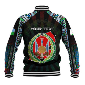 Personalized Djibouti Roots Baseball Jacket African Pride in Fingerprint and Tribal Colors