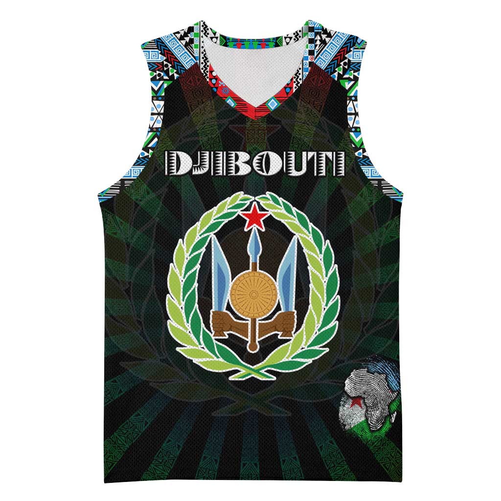 Personalized Djibouti Roots Basketball Jersey African Pride in Fingerprint and Tribal Colors - African Pride