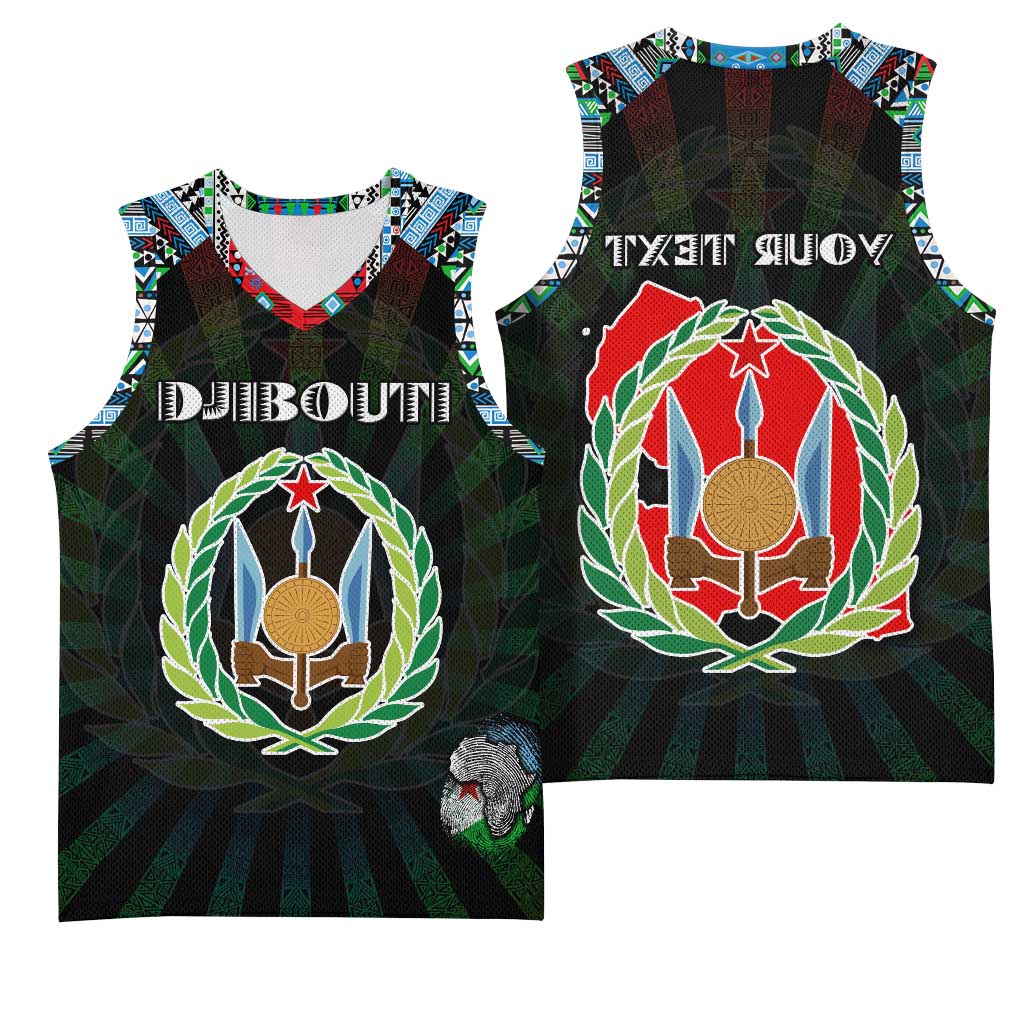 Personalized Djibouti Roots Basketball Jersey African Pride in Fingerprint and Tribal Colors - African Pride