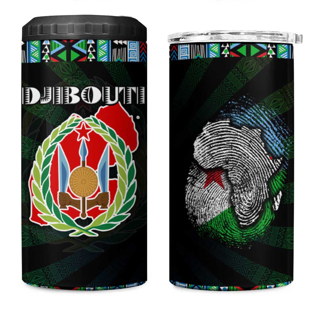 Djibouti Roots 4 in 1 Can Cooler Tumbler African Pride in Fingerprint and Tribal Colors