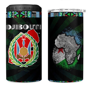 Djibouti Roots 4 in 1 Can Cooler Tumbler African Pride in Fingerprint and Tribal Colors