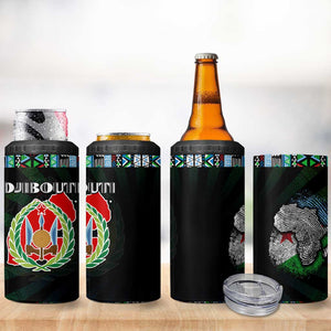 Djibouti Roots 4 in 1 Can Cooler Tumbler African Pride in Fingerprint and Tribal Colors