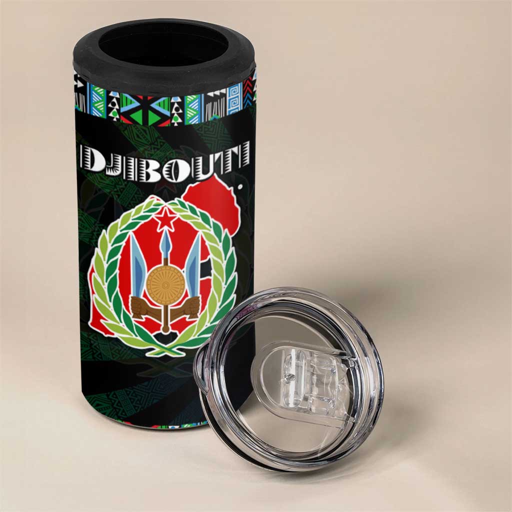 Djibouti Roots 4 in 1 Can Cooler Tumbler African Pride in Fingerprint and Tribal Colors