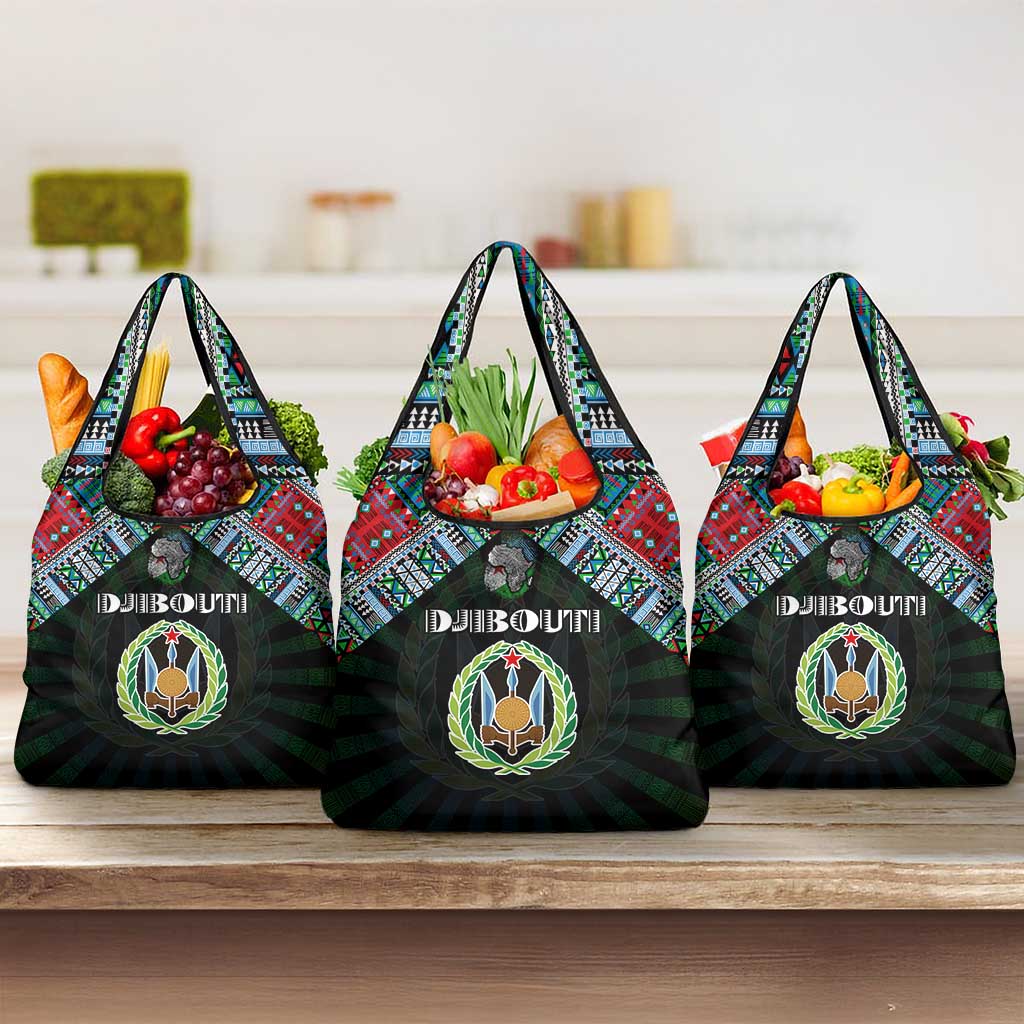 Djibouti Roots Grocery Bag African Pride in Fingerprint and Tribal Colors