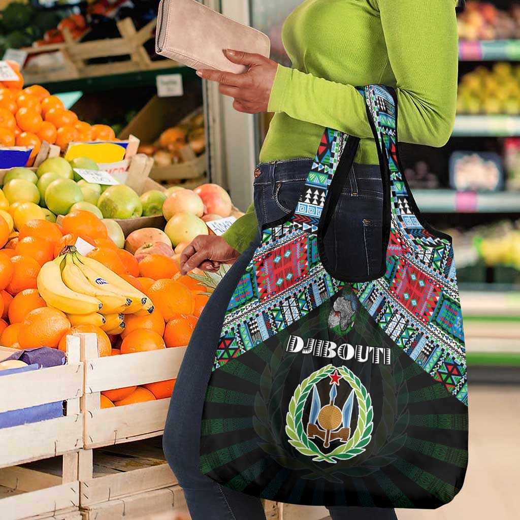 Djibouti Roots Grocery Bag African Pride in Fingerprint and Tribal Colors