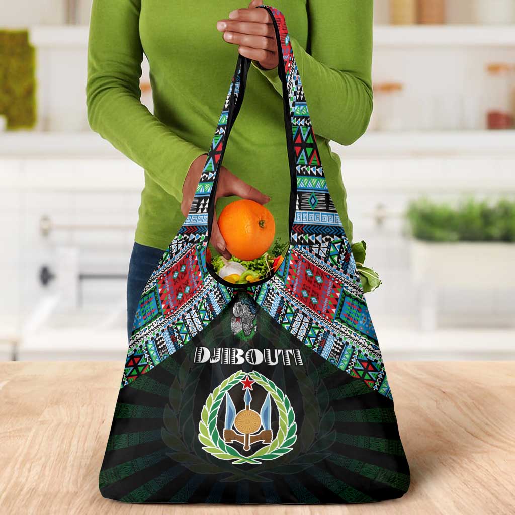 Djibouti Roots Grocery Bag African Pride in Fingerprint and Tribal Colors