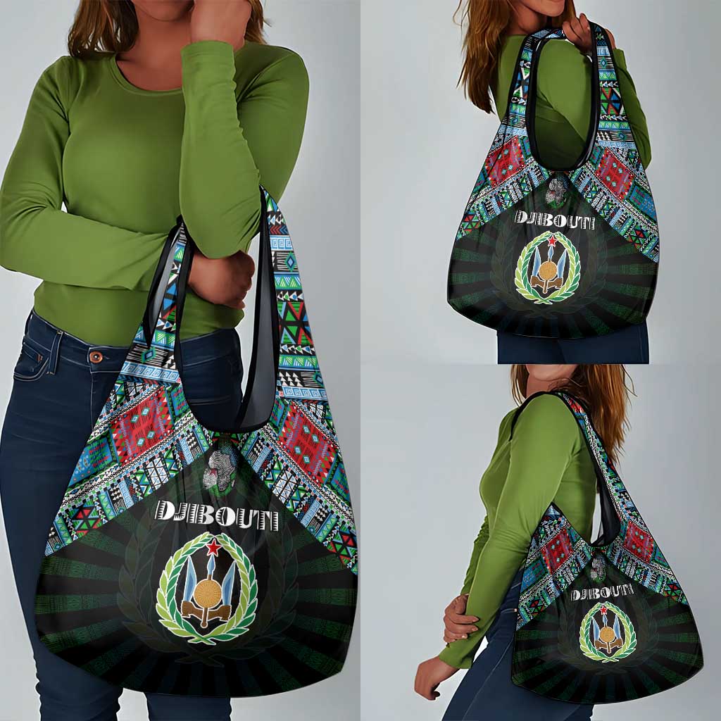 Djibouti Roots Grocery Bag African Pride in Fingerprint and Tribal Colors