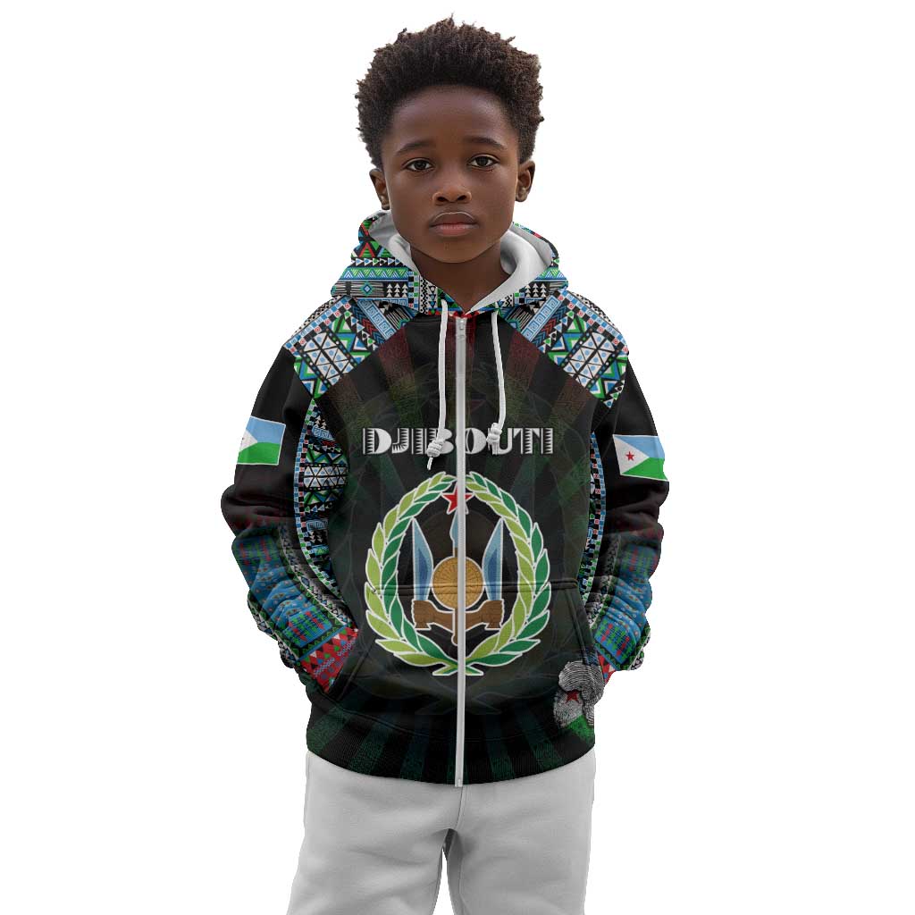 Personalized Djibouti Roots Kid Hoodie African Pride in Fingerprint and Tribal Colors
