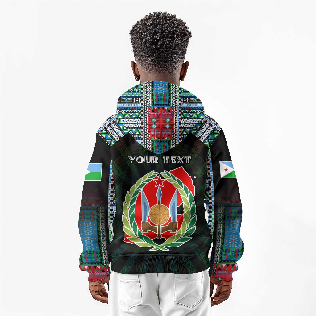 Personalized Djibouti Roots Kid Hoodie African Pride in Fingerprint and Tribal Colors