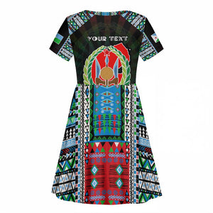 Personalized Djibouti Roots Kid Short Sleeve Dress African Pride in Fingerprint and Tribal Colors