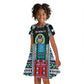 Personalized Djibouti Roots Kid Short Sleeve Dress African Pride in Fingerprint and Tribal Colors
