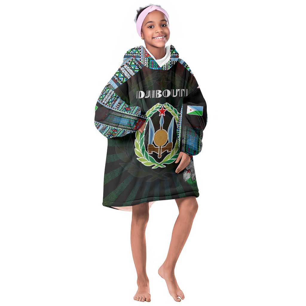 Personalized Djibouti Roots Kid Wearable Blanket Hoodie African Pride in Fingerprint and Tribal Colors