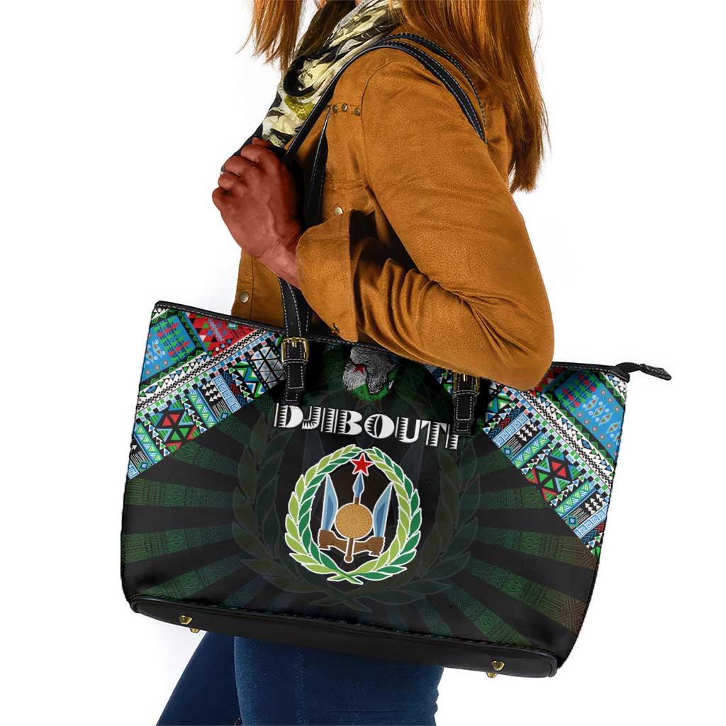 Djibouti Roots Leather Tote Bag African Pride in Fingerprint and Tribal Colors