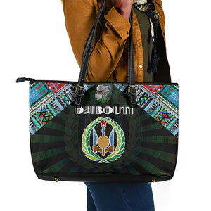 Djibouti Roots Leather Tote Bag African Pride in Fingerprint and Tribal Colors