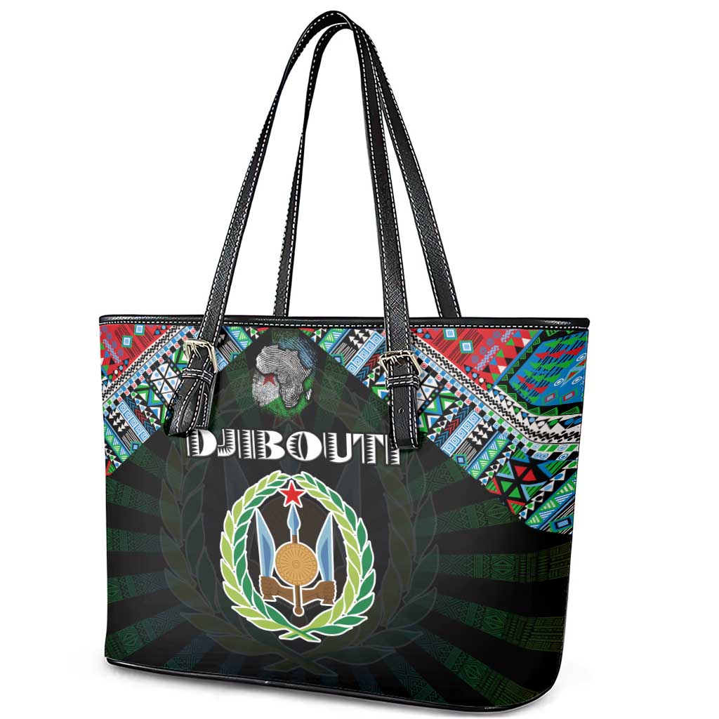 Djibouti Roots Leather Tote Bag African Pride in Fingerprint and Tribal Colors