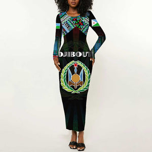Personalized Djibouti Roots Long Sleeve Bodycon Dress African Pride in Fingerprint and Tribal Colors