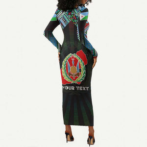 Personalized Djibouti Roots Long Sleeve Bodycon Dress African Pride in Fingerprint and Tribal Colors