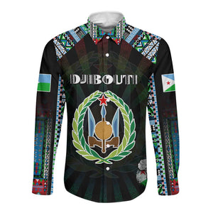 Personalized Djibouti Roots Long Sleeve Button Shirt African Pride in Fingerprint and Tribal Colors