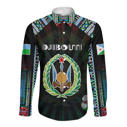Personalized Djibouti Roots Long Sleeve Button Shirt African Pride in Fingerprint and Tribal Colors