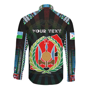 Personalized Djibouti Roots Long Sleeve Button Shirt African Pride in Fingerprint and Tribal Colors