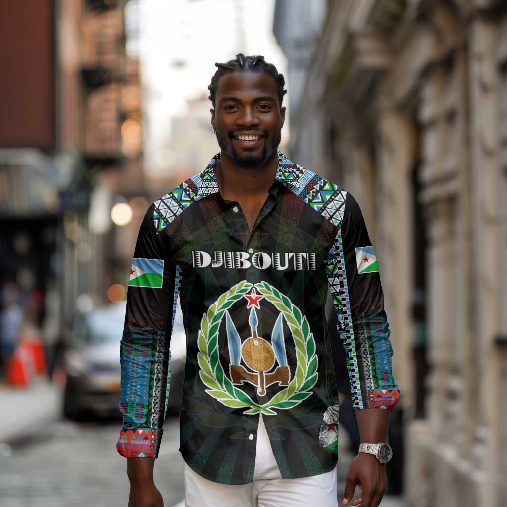 Personalized Djibouti Roots Long Sleeve Button Shirt African Pride in Fingerprint and Tribal Colors