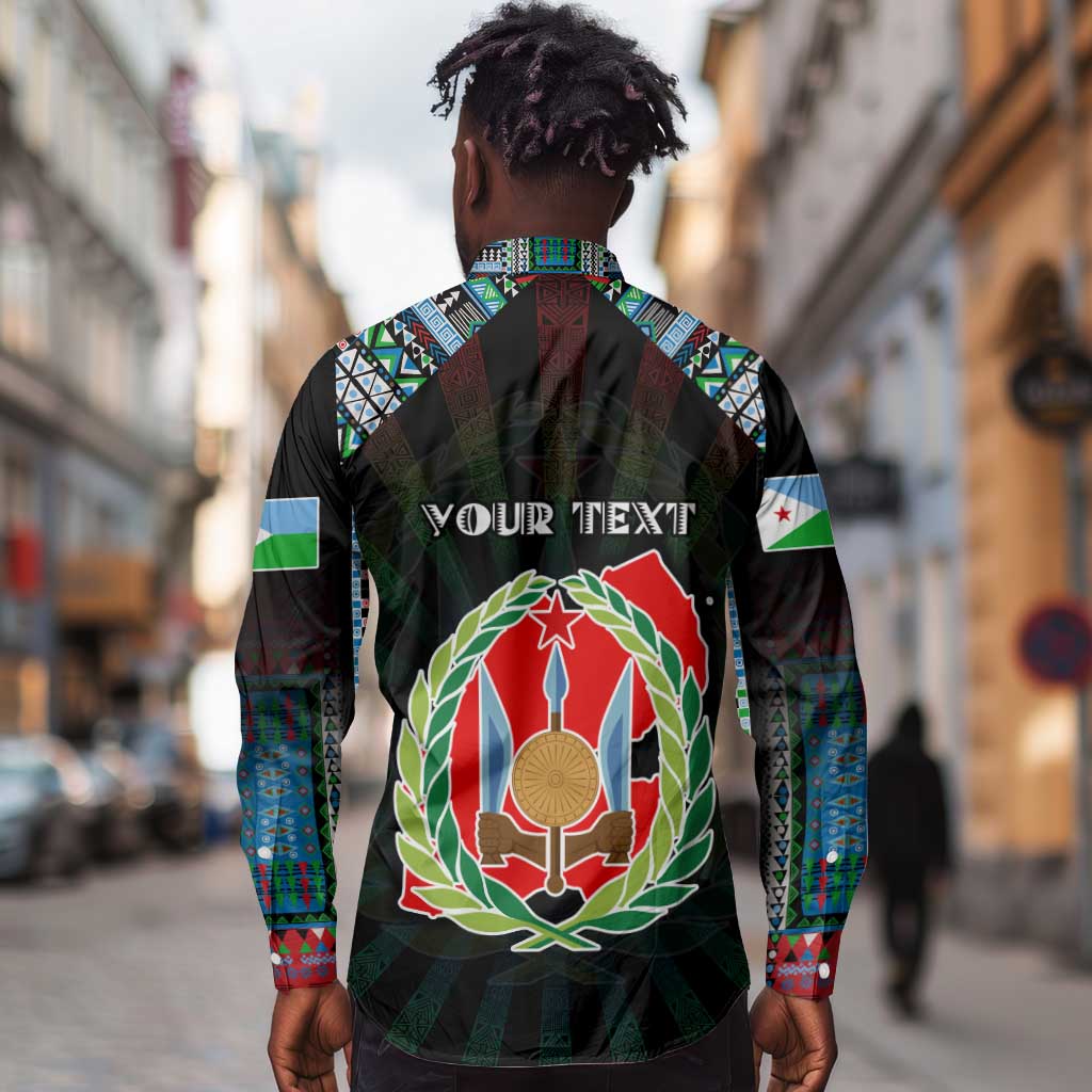 Personalized Djibouti Roots Long Sleeve Button Shirt African Pride in Fingerprint and Tribal Colors