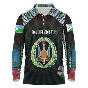 Personalized Djibouti Roots Long Sleeve Polo Shirt African Pride in Fingerprint and Tribal Colors