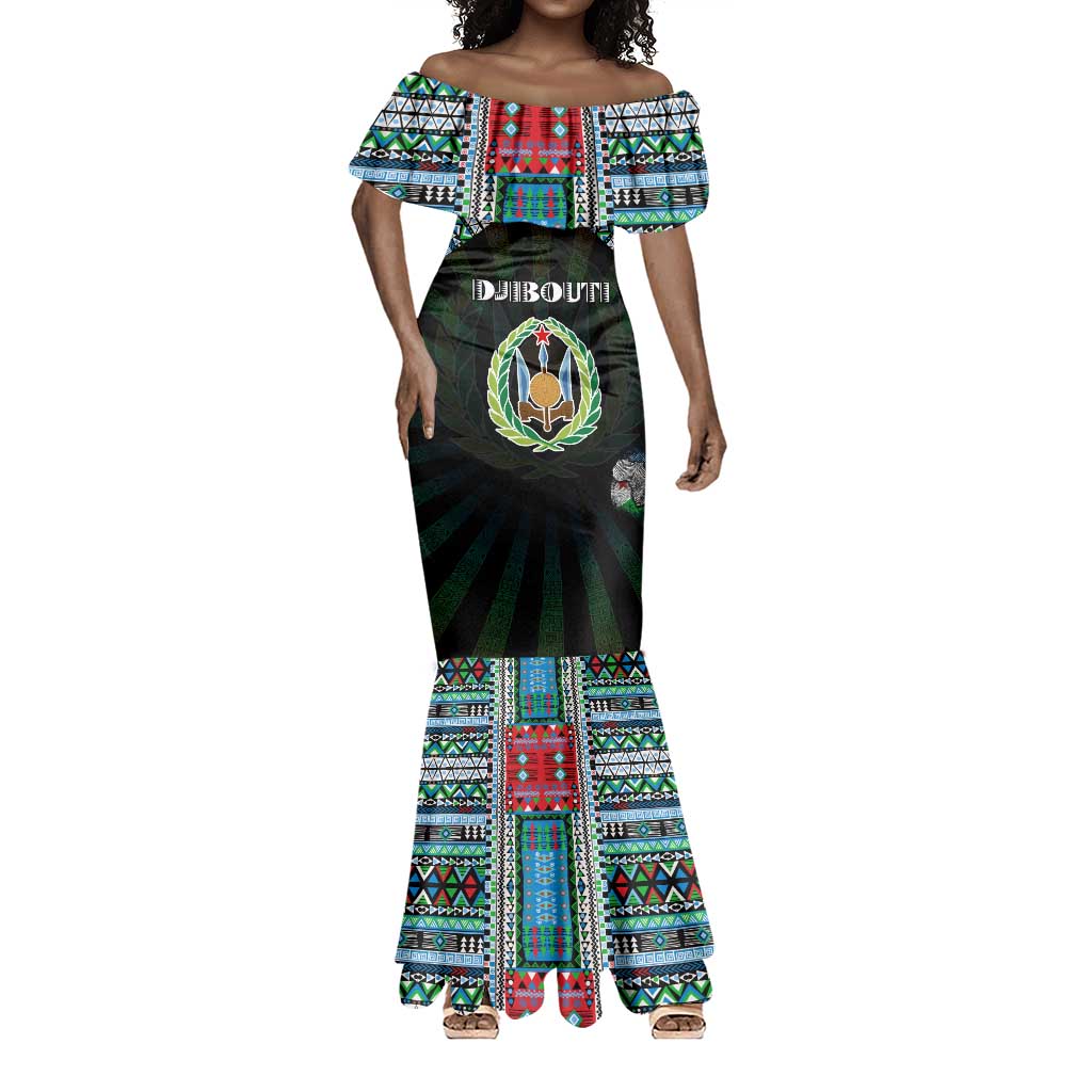 Personalized Djibouti Roots Mermaid Dress African Pride in Fingerprint and Tribal Colors