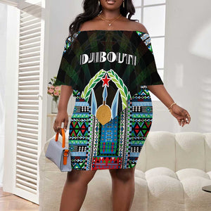 Personalized Djibouti Roots Off Shoulder Short Dress African Pride in Fingerprint and Tribal Colors