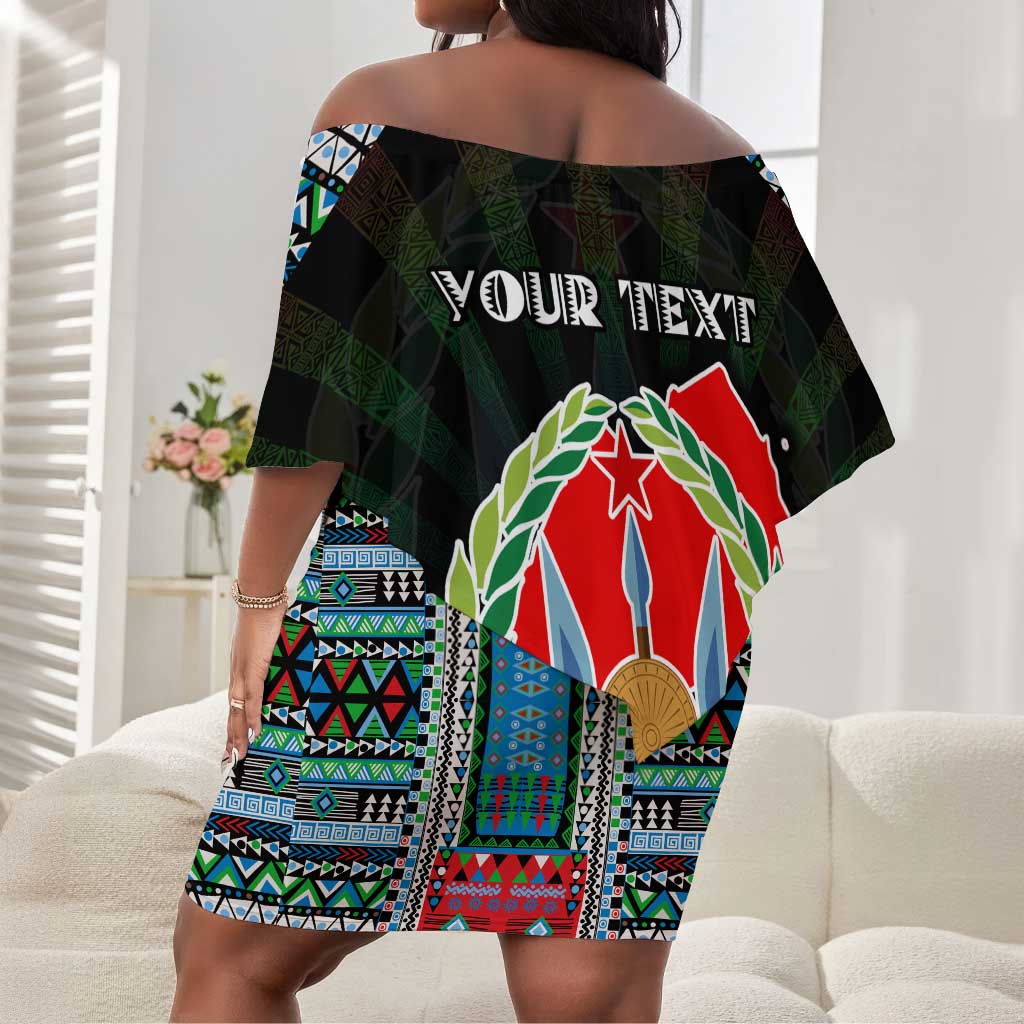 Personalized Djibouti Roots Off Shoulder Short Dress African Pride in Fingerprint and Tribal Colors