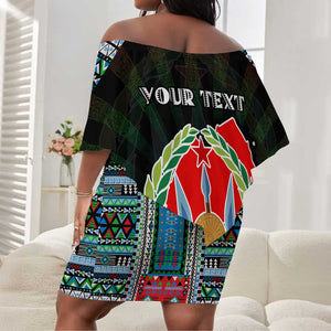 Personalized Djibouti Roots Off Shoulder Short Dress African Pride in Fingerprint and Tribal Colors