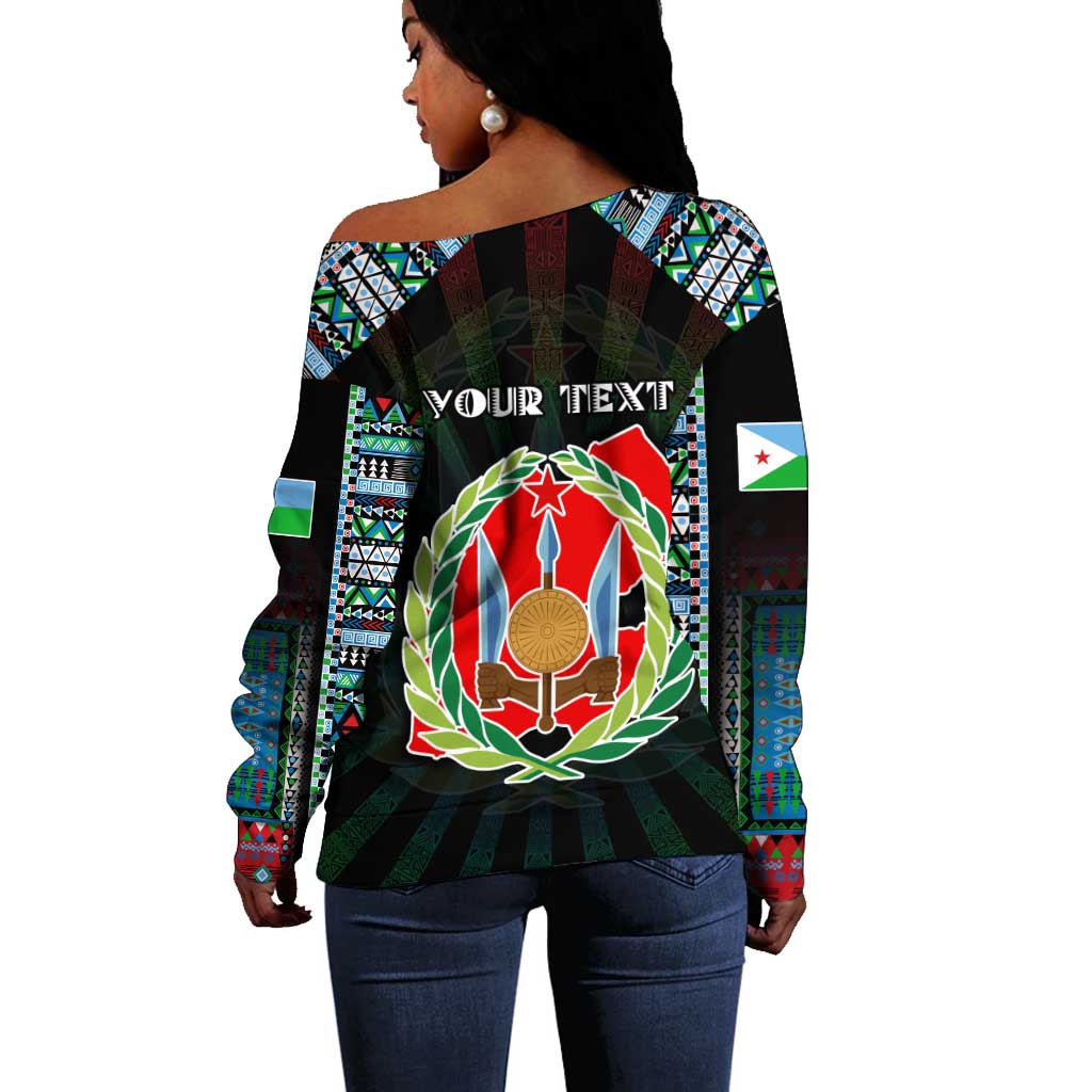Personalized Djibouti Roots Off Shoulder Sweater African Pride in Fingerprint and Tribal Colors