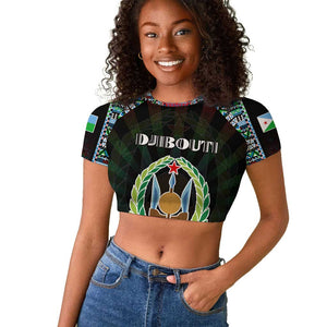 Personalized Djibouti Roots Raglan Cropped T shirt African Pride in Fingerprint and Tribal Colors