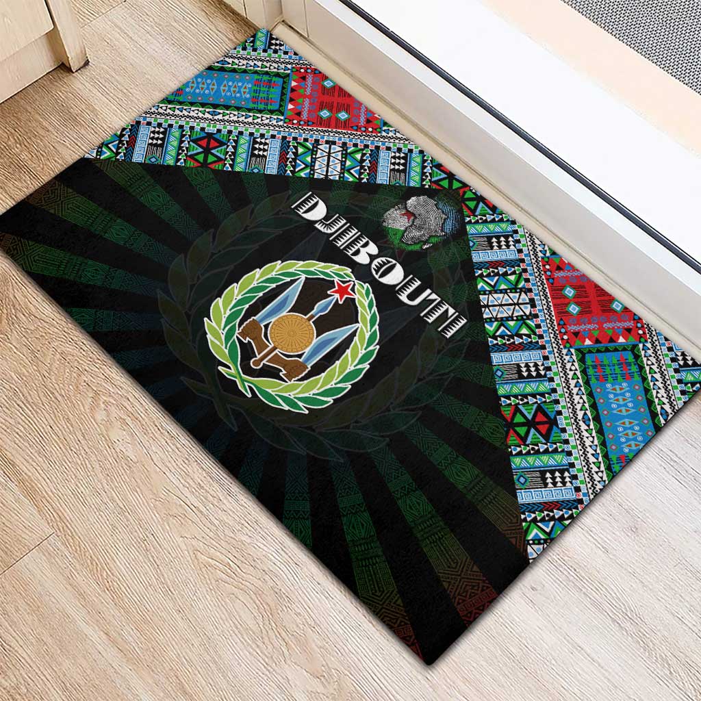 Djibouti Roots Rubber Doormat African Pride in Fingerprint and Tribal Colors