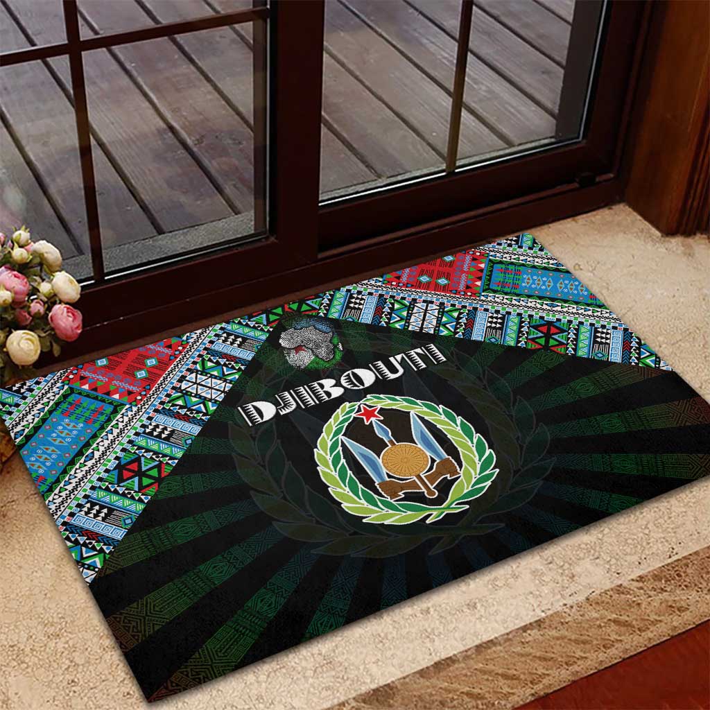 Djibouti Roots Rubber Doormat African Pride in Fingerprint and Tribal Colors