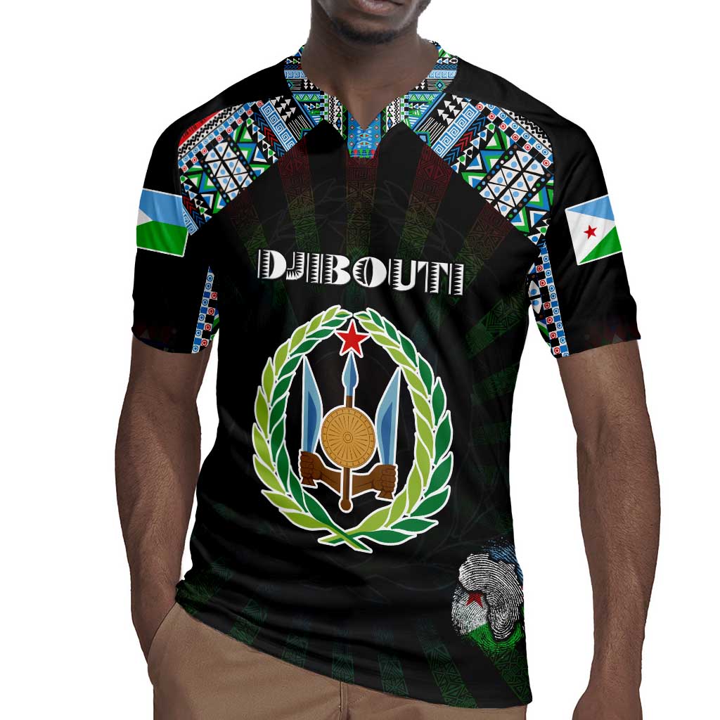 Personalized Djibouti Roots Rugby Jersey African Pride in Fingerprint and Tribal Colors