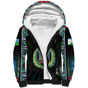 Personalized Djibouti Roots Sherpa Hoodie African Pride in Fingerprint and Tribal Colors